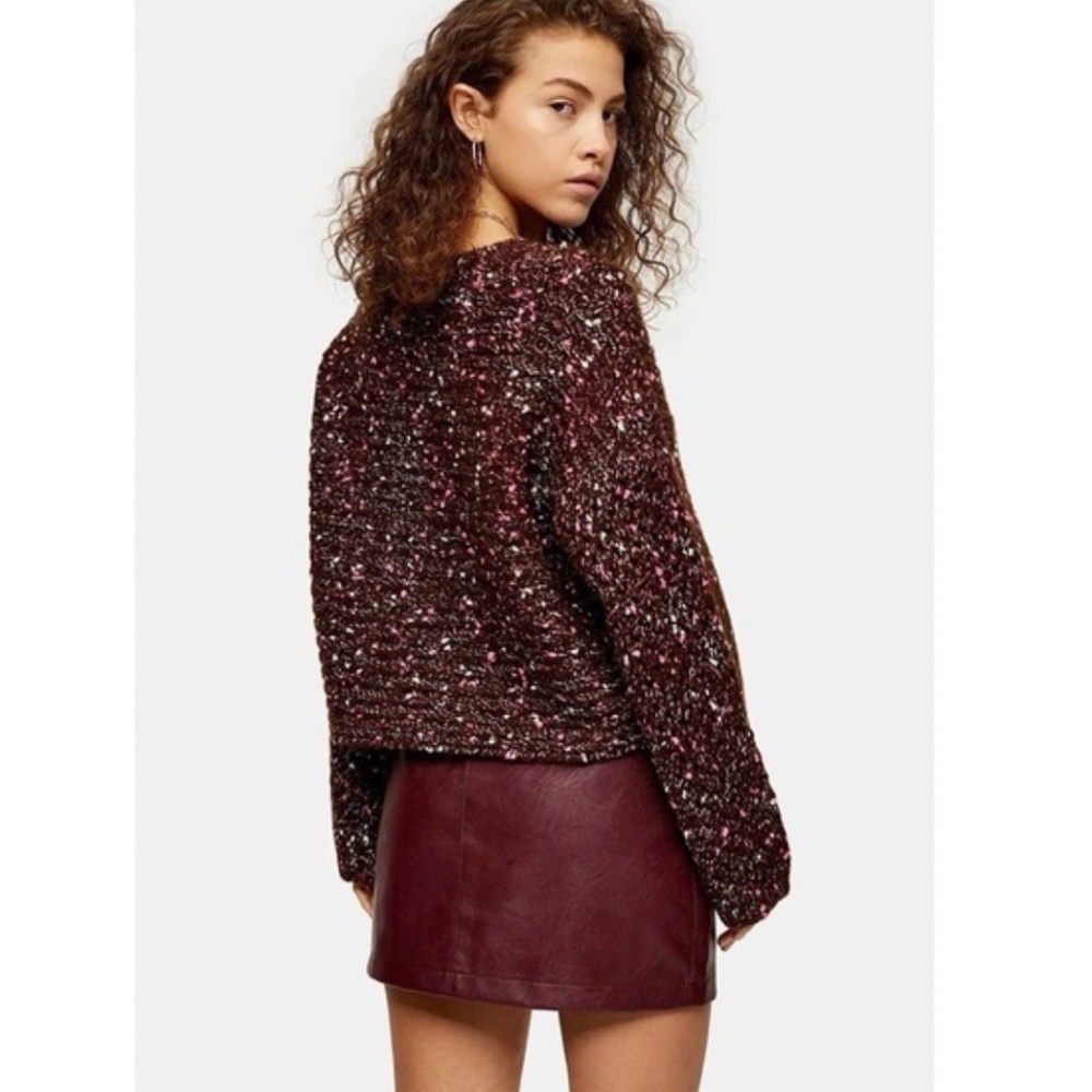 Topshop Knit Brown Pink Crop Sweater
